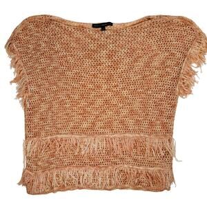 WHBM Crochet Fringe Sweater Peach Boho Short Sleeve Women’s S